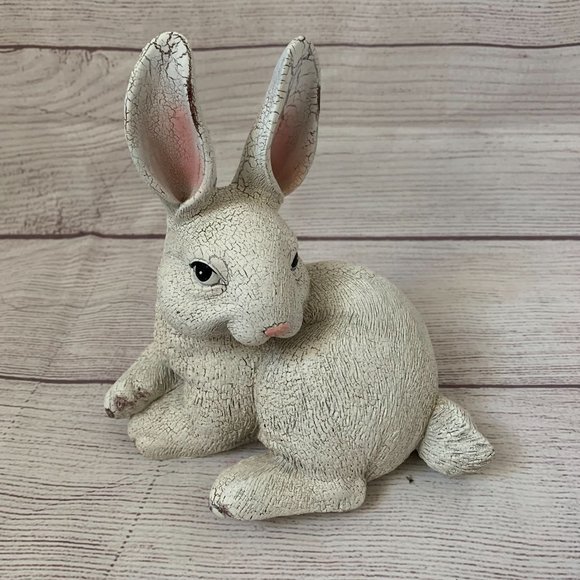 Bunny Rabbit Figurine Statue White Textured Detail Rustic Crackled Ears 6 3/4"H - Picture 12 of 12